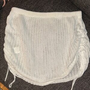White Knit Skirt with Drawstring Detail